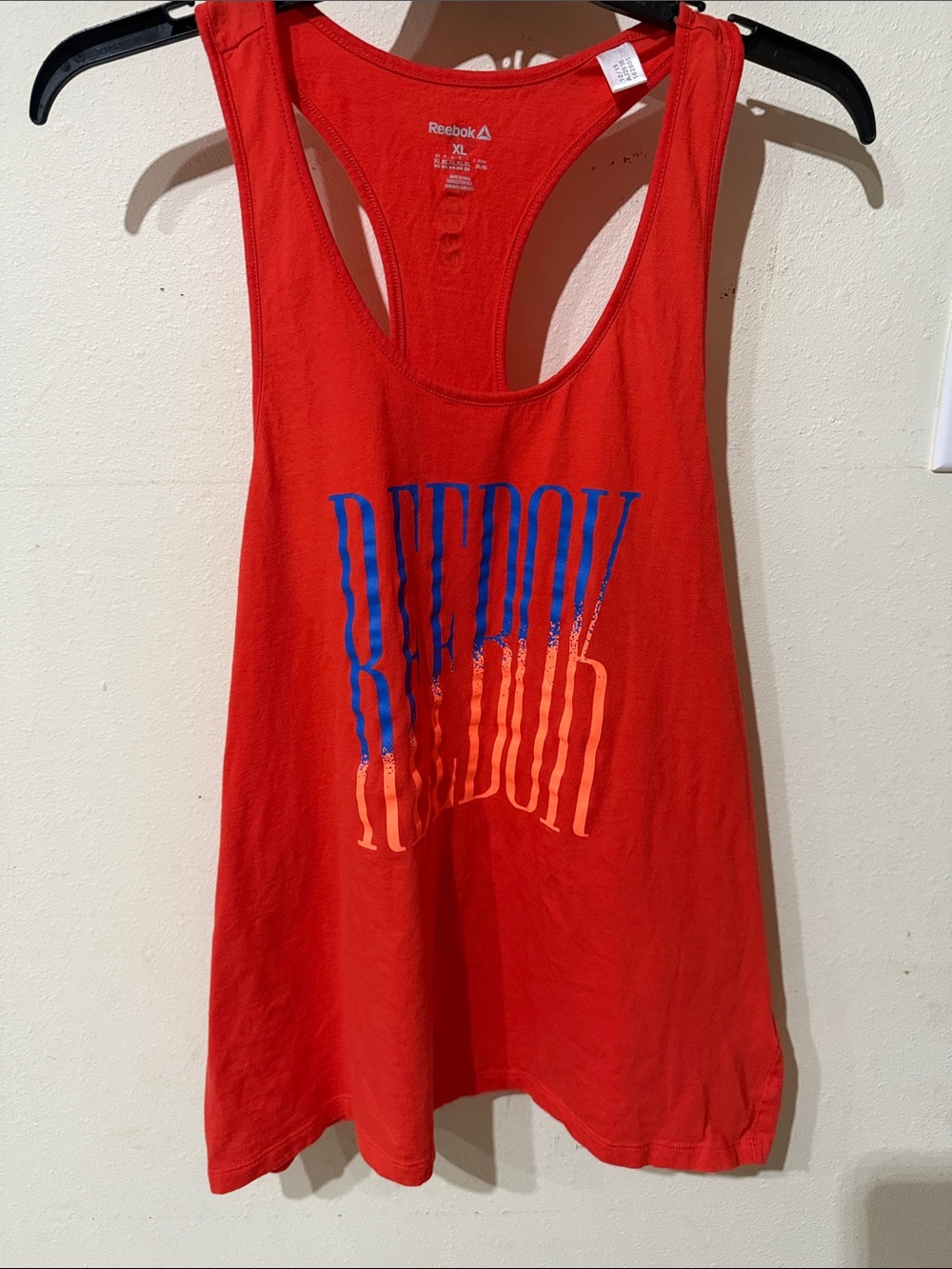 Reebok Orange Racerback Tank with Blue and Orange Graphic
